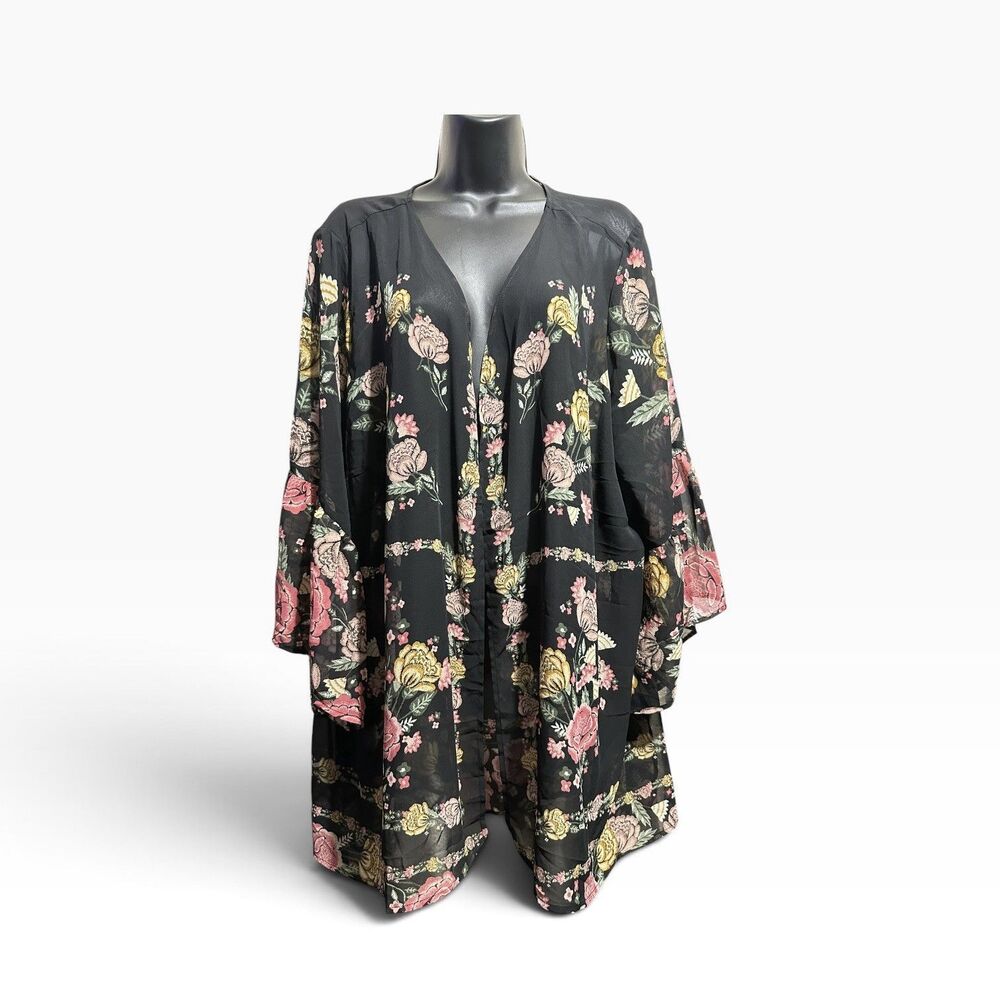 Style & Co Sheer Kimono Cardigan Women’s 2X Boho Festival Autumn Ditsy Floral